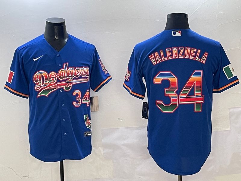 Men Los Angeles Dodgers #34 Valenzuela Blue Fashion Game 2025 Nike MLB Jersey style 3125